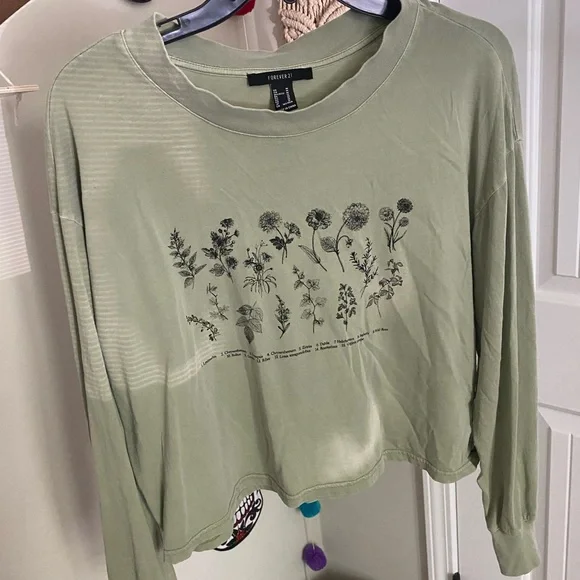 Forever21 Light Sage Green Long-Sleeved Croppy Toppy - Picture 2 of 4